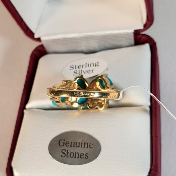 Sterling Silver Turquoise & White Topaz Ring (Appraised, Natural Gemstones, 925) - Picture 11 of 15